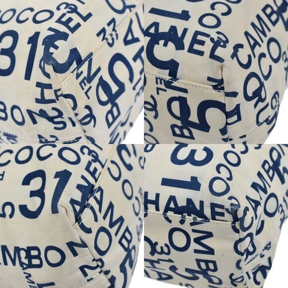 CHANEL Logo By Sea Shoulder Tote Bag Canvas Leather White Blue Italy 85KB313 - Picture 7 of 16